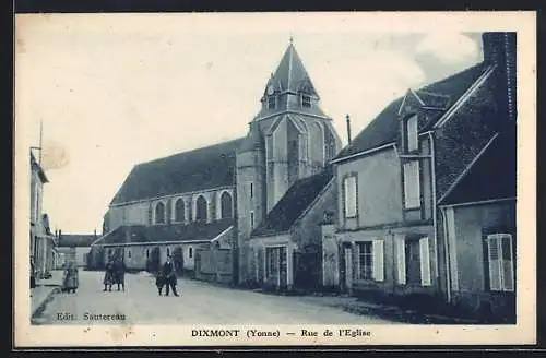 AK Dixmont /Yonne, Rue de l`Église avec vue sur l`église et les maisons adjacentes