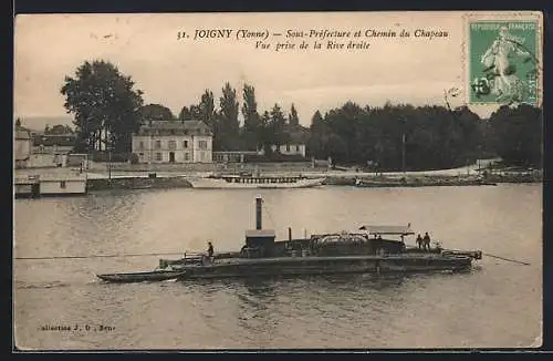AK Joigny /Yonne, Sous-Préfecture et Chemin du Chapeau, vue prise de la Rive droite