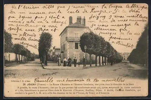AK Joigny /Yonne, La Route d`Auxerre et l`Avenue Gambetta, vue vers la gare