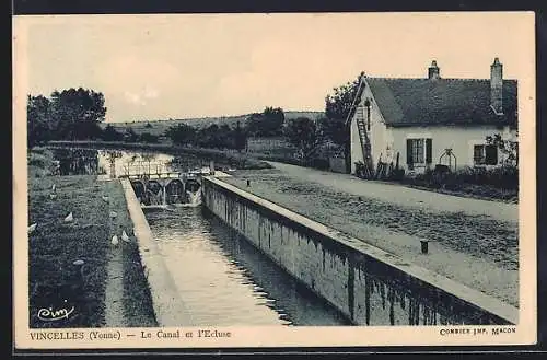 AK Vincelles /Yonne, Le Canal et l`Écluse