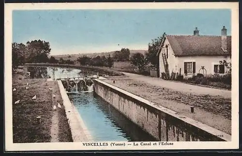 AK Vincelles /Yonne, Le Canal et l`Écluse