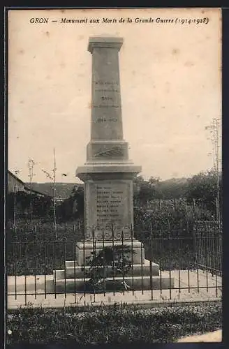 AK Gron, Monument aux Morts de la Grande Guerre, 1914-1918
