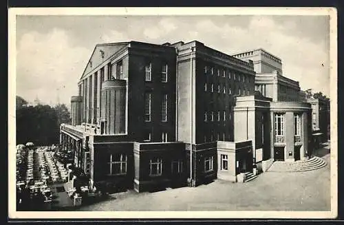 AK Teplitz Schönau / Teplice, Stadttheater mit Café, Mestské divadlo