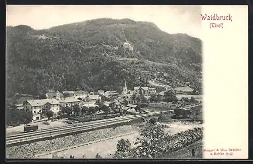 AK Waidbruck, Blick auf den gesamten Ort und den Bahnhof im Vordergrund