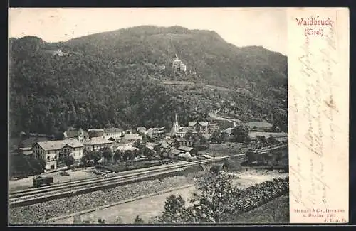 AK Waidbruck, Blick auf den gesamten Ort und den Bahnhof im Vordergrund