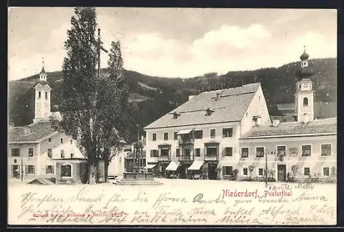 AK Niederdorf im Pusterthal, Platz im Ortskern mit Cafe