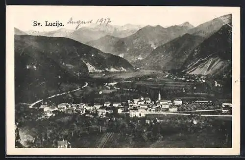 AK Sv. Lucija, Ort mit Bergpanorama