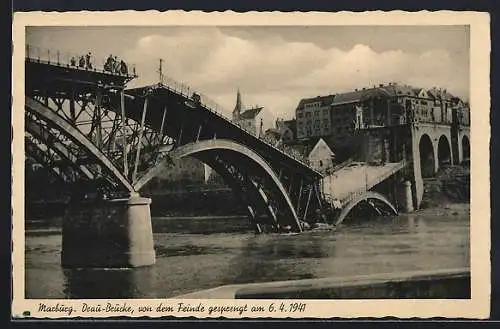 AK Marburg a. Drau, Drau-Brücke, vom Feinde gesprengt am 6.4.1941