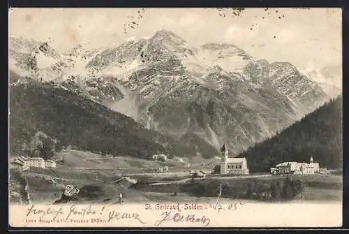AK St. Gertraud-Sulden, Panorama gegen den Ortler