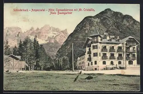 AK Schluderbach im Ampezzotal, Hotel Sigmundsbrunn mit Mt. Christallin