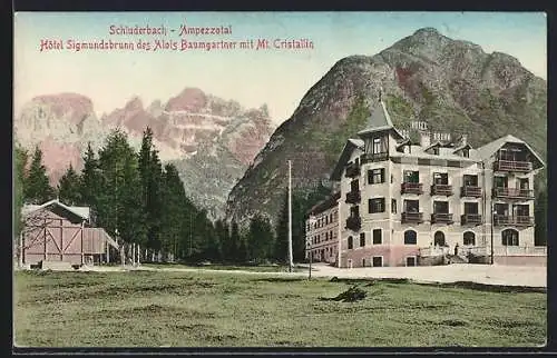 AK Schluderbach im Ampezzotal, Hotel Sigmundsbrunn mit Mt. Christallin