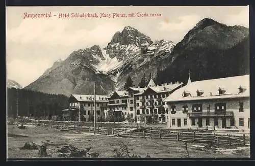 AK Schluderbach / Carbonin, Hotel v. H. Ploner mit Croda rossa