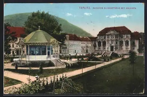 AK Teplitz Schönau / Teplice, Kaiserin Elisabethbad mit Anlagen