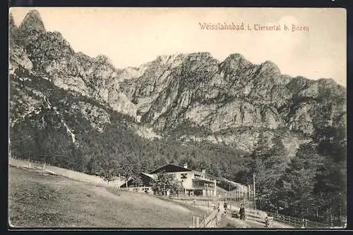 AK Tiers b. Bozen, Ortspartie in Weisslahnbad