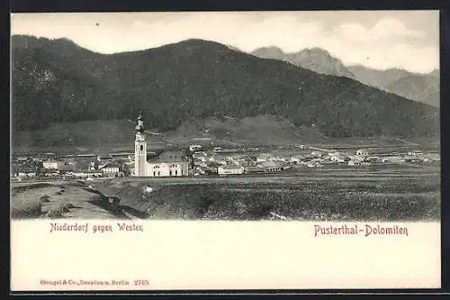 AK Niederdorf, Gesamtansicht gegen Westen, Pusterthal-Dolomiten