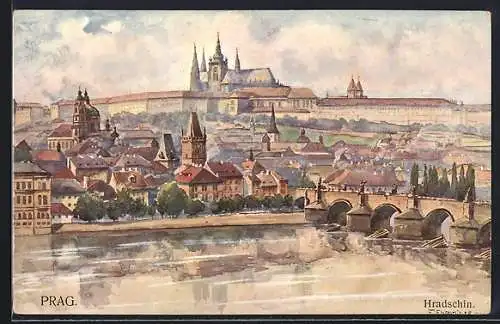 Künstler-AK Ferdinand Engelmüller: Prag, Hradschin
