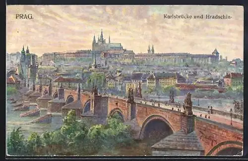 Künstler-AK sign. J. Jachym, Praha, Karluv most a Hradcany, Prager Künstler