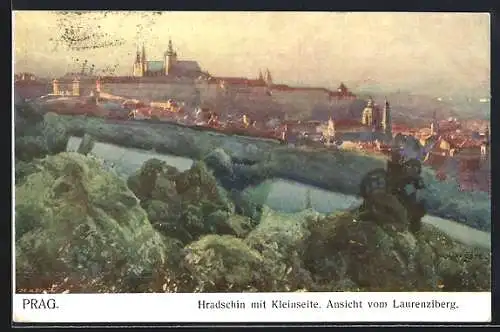 Künstler-AK Jaroslav Setelik: Prag, Hradschin mit Kleinseite, Ansicht vom Laurenziberg