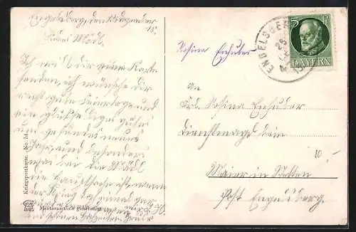 Künstler-AK P. O. Engelhard (P.O.E.): Mädchen begrüssen den heimkehrenden kleinen Soldaten