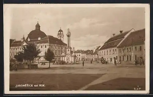 AK Jaromerice nad Rok., Blick auf Kirche St. Margarethen