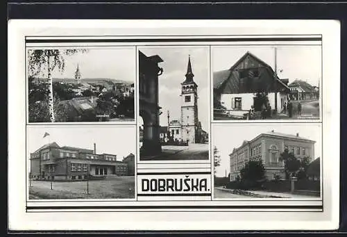 AK Dobruska, Blick zur Kirche, Ortsansicht, Strassenpartie