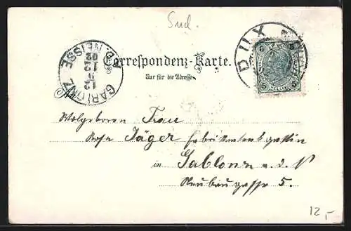 AK Dux / Duchcov, Schulviertel mit protest. Kirche