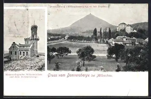 AK Teplitz / Teplice, Meteoroligsche Höhenstation und Panoaram auf dem Donnersberg
