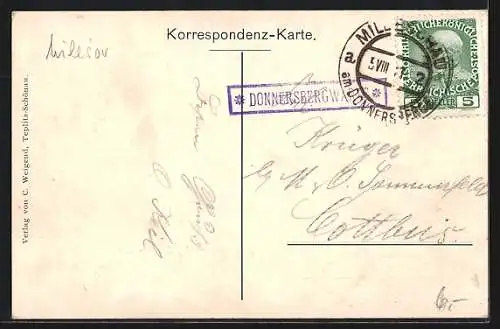 AK Teplitz / Teplice, Meteoroligsche Höhenstation und Panoaram auf dem Donnersberg