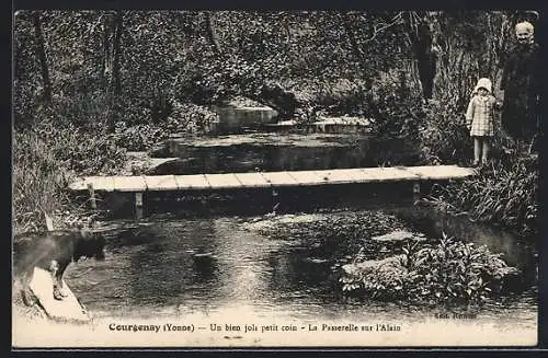 AK Courgenay /Yonne, Un bien joli petit coin, La Passerelle sur l`Alain