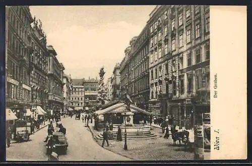 AK Wien, Der Graben, Strassenpartie mit Statue u. Säulendenkmal