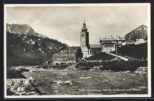 AK Lech, Teilansicht mit der Kirche und dem Gasthaus zur Krone von W. Pfefferkorn