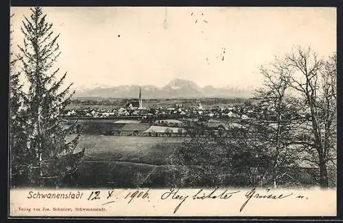 AK Schwanenstadt, Ortspanorama mit Kirche