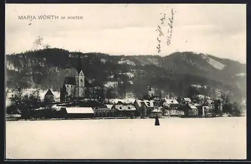 AK Maria Wörth, Gesamtansicht im Winter