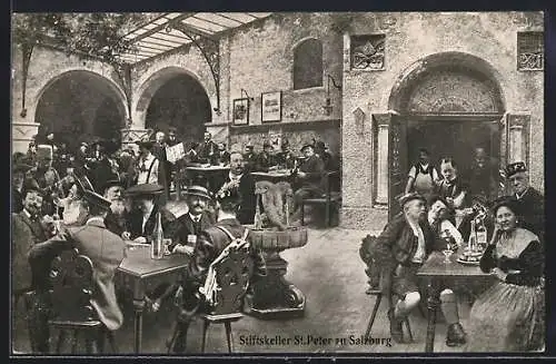 AK Salzburg, Stiftskeller St. Peter, viele Gäste, Brauerei