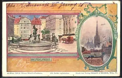 Künstler-AK Philipp + Kramer Nr. XIV / 5: Wien, Der Mehlmarkt, Kirche