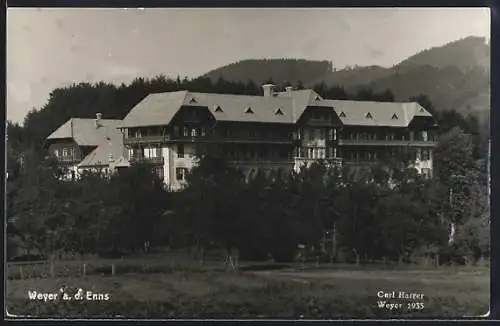 AK Weyer a. d. Enns, Hotel mit Bäumen
