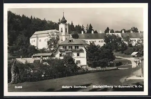 AK Mariahilfberg in Gutenstein, Gasthaus Gallert und Kirche