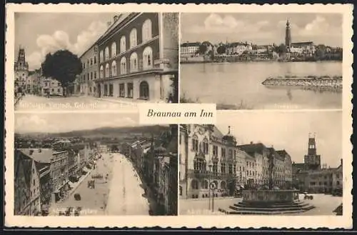 AK Braunau am Inn, Salzburger Vorstadt Geburtshaus von , Innpartie, platz