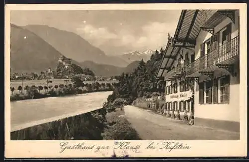 AK Kufstein, Gasthaus zur Klause mit Flusspartie