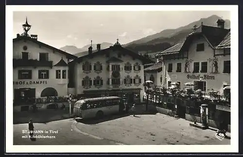 AK St. Johann in Tirol, Gasthof zum Bären und Gasthof zum Dampfl mit Kitzbühlerhorn