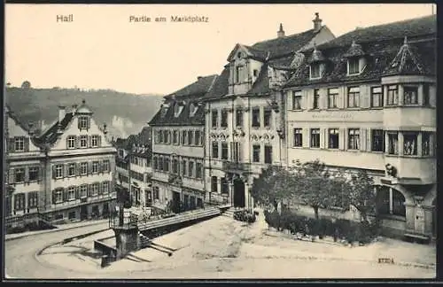 AK Hall, Partie am Marktplatz mit Gasthof