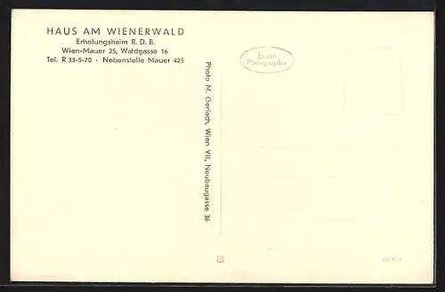AK Wien-Mauer, Erholungsheim R. D. B. Haus am Wienerwald, Waldgasse 16, Innenansicht