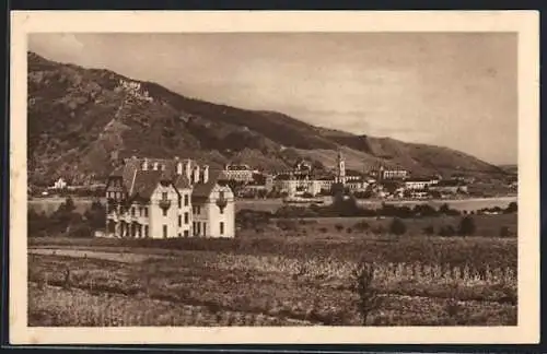 AK Dürnstein a.d. Donau, Ortsansicht mit Hotel Haindl von Rossatz gesehen