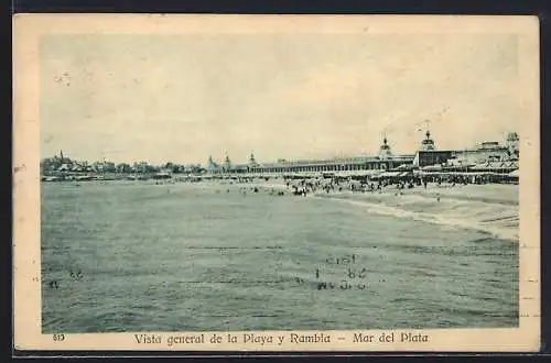 AK Mar del Plata, Vista general de la Playa y Rambla