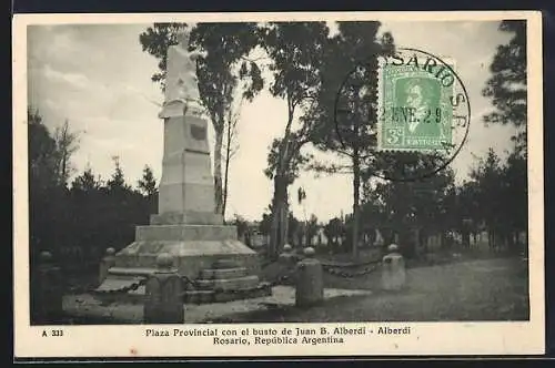 AK Rosario, Plaza Provincial, con el busto de Juan B. Alberdi