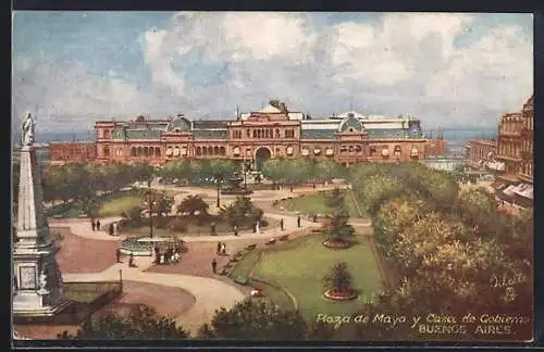Künstler-AK Buenos Aires, Plaza de Mayo y Casa de Gobierno