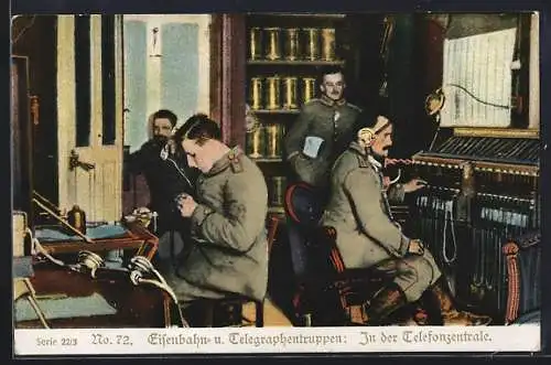 AK Eisenbahn- & Telegraphentruppen, In der Telefonzentrale m. Pionieren