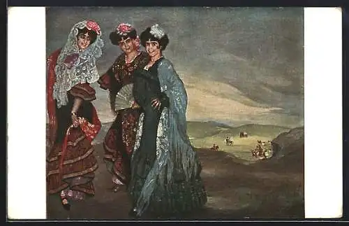 Künstler-AK G. Hirth`s Verlag, Serie XXX, 5: Meine drei Kusinen, dunkelhaarige Schönheiten