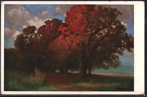 Künstler-AK Hermann Rüdisühli: Herbstliches Idyll mit Bäumen