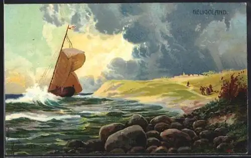 Künstler-Lithographie Robert Kämmerer: Segelboot droht zu kentern